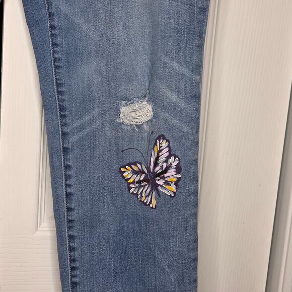 Chico's So Slimming Painted Butterfly Girlfriend Cropped Jeans Sz Small - Picture 7 of 14